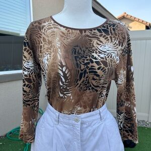 JM Collection Brown and Black Patterned Blouse